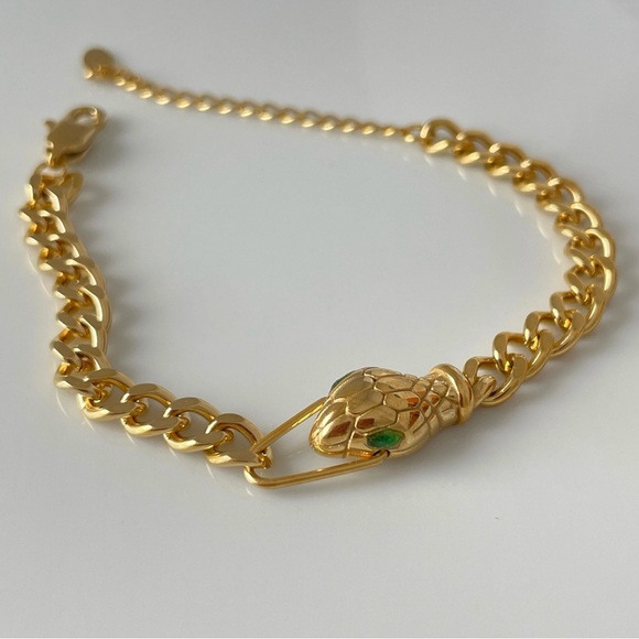 18K Gold Plated Chain Bracelet with Snake Clasp - Picture 6 of 8
